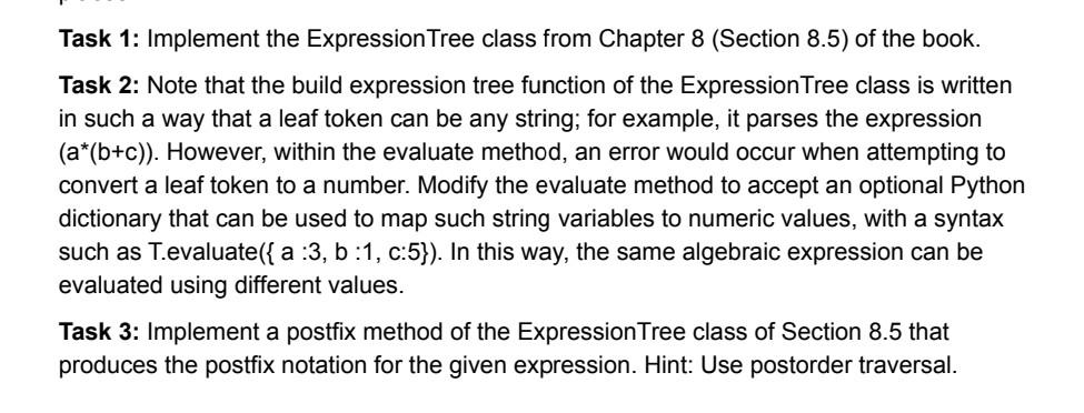  task 3 in python Task 1: Implement the Expression Tree class