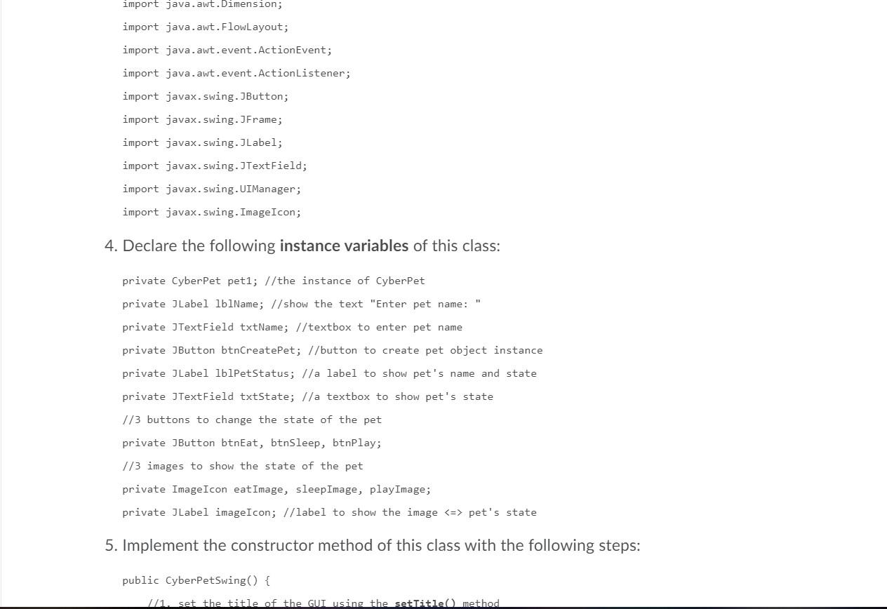 CyberPetSwing application Step 6: Create the Cyber PetSwing class 6.1 Create the