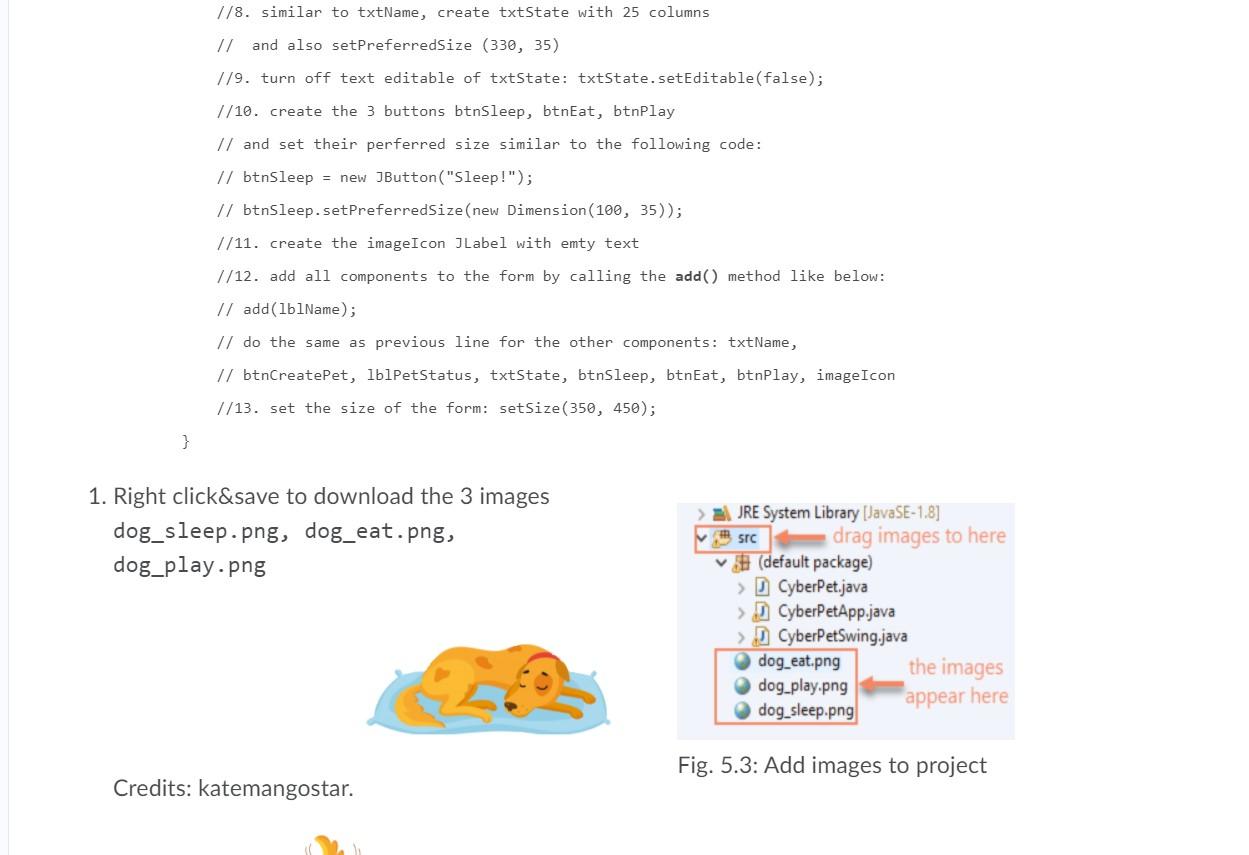 (Fig. 5.2): title of JFrame CyberPet GUI JTextField txtName Enter pet name: