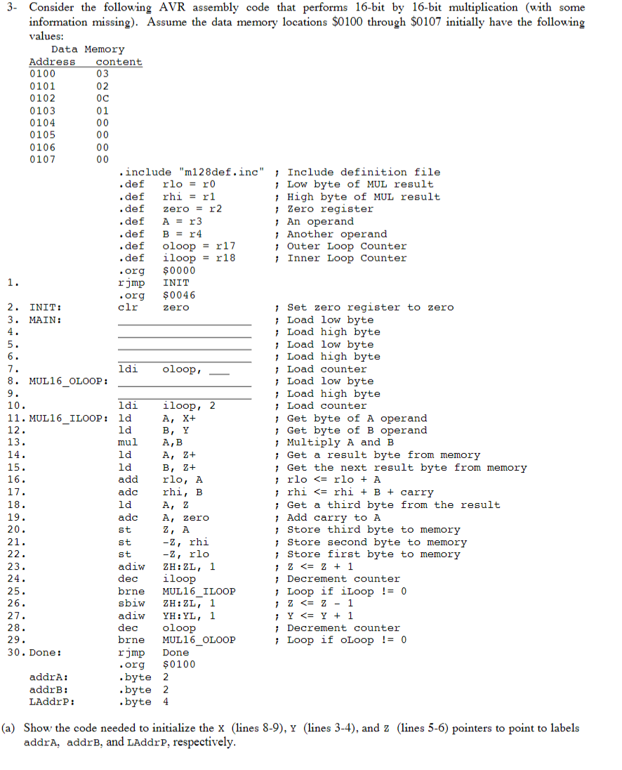 write the avr assembly code to initialize the X, Y, and Z