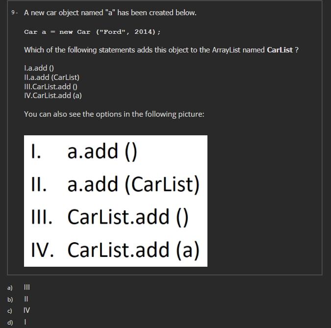 solve it please 9. A new car object named "a" has been