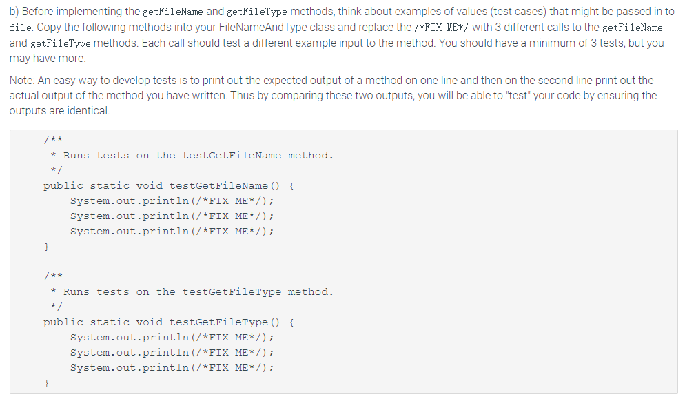 { /** * Returns of the name of the file. Hint: look