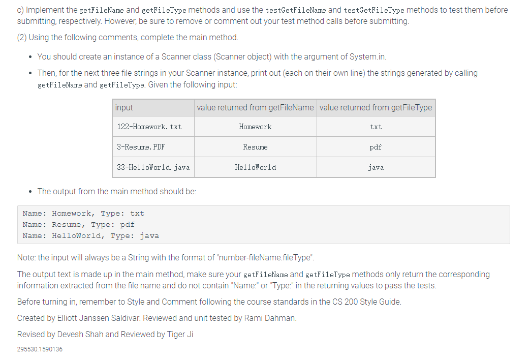 up indexOf and substring in the String Class * * @param file