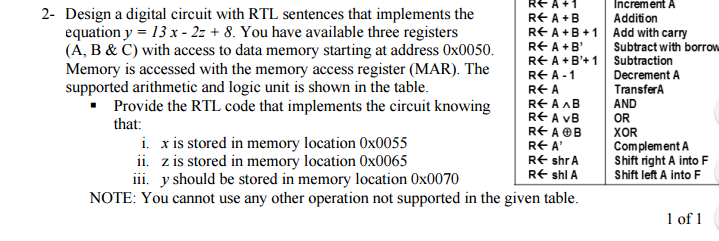 Digital Logic - Register Transfer Language Design a digital circuit with RTL