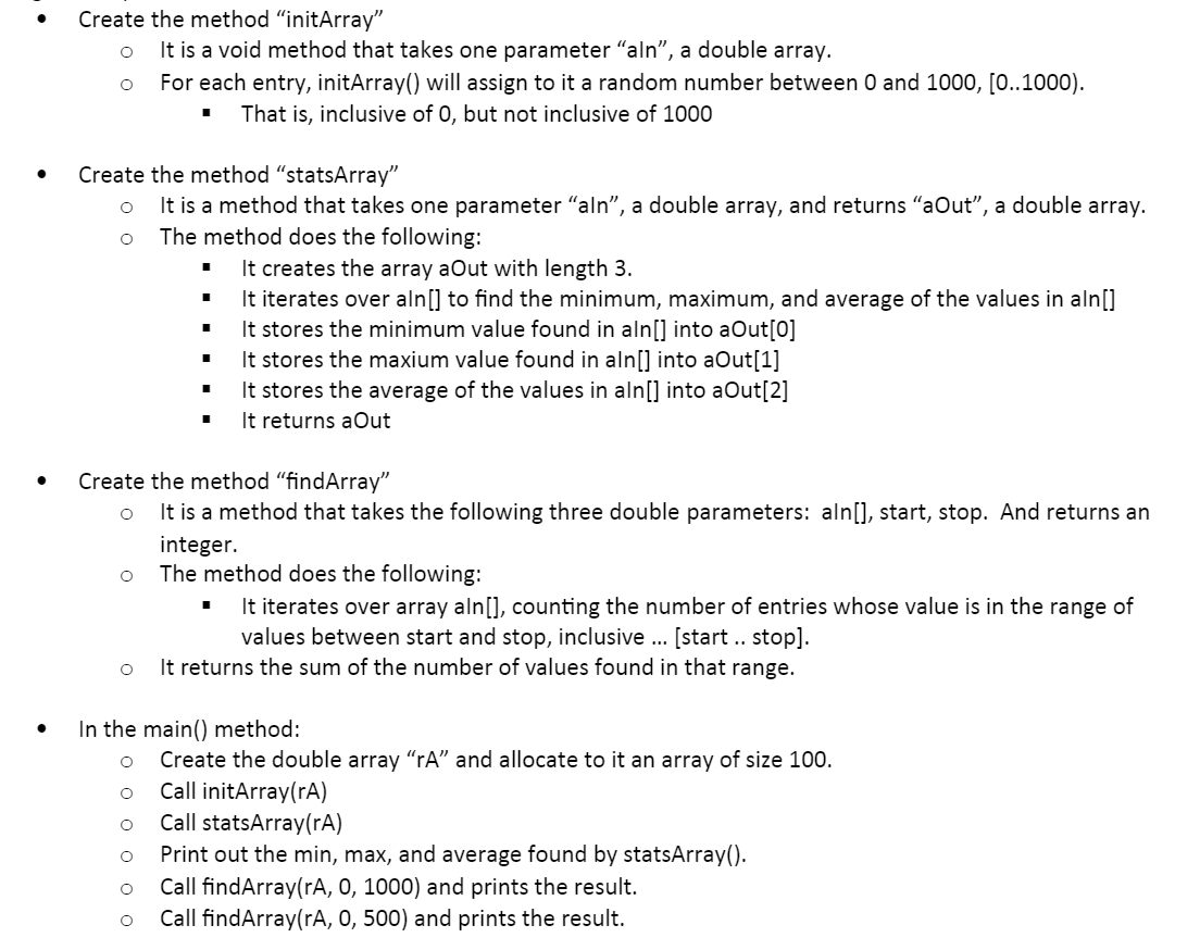  O Create the method "initArray" It is a void method that