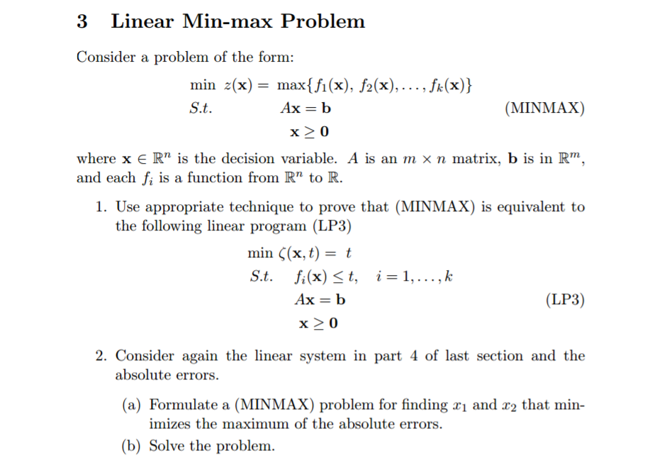 Linear programming question. Any help is appreciated Consider a problem of the