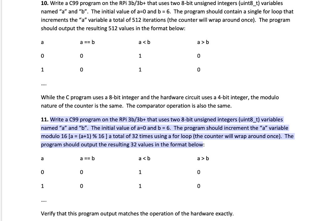 10. Write a 099 program on the RPi 3b/3b+ that uses