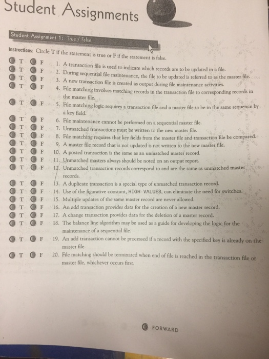  COBOL/File Structures Circle T if the statement is true or F