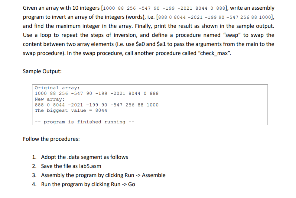  Given an array with 10 integers (1000 88 256 -547 90