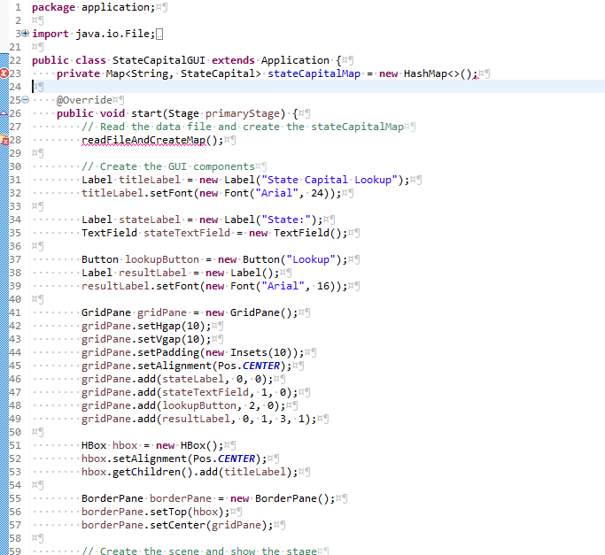 Display the capitals please have it work in eclipse Create a JavaFX