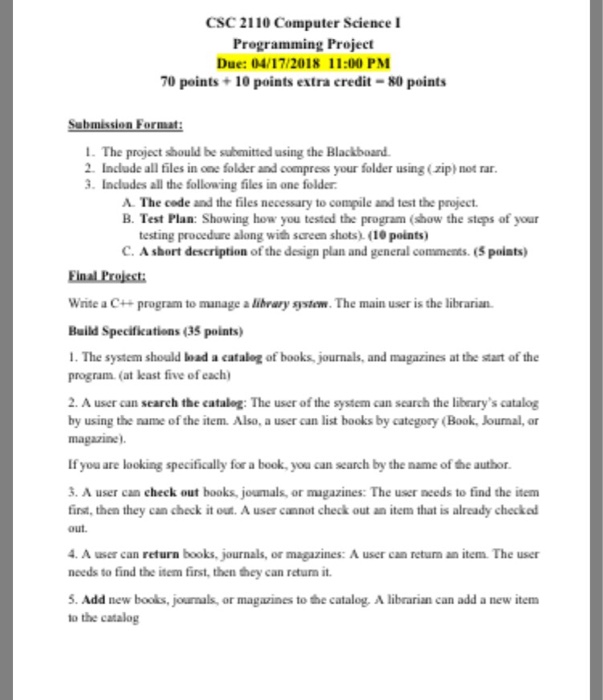  c++ library system using vectors CSC 2110 Computer Science I Pregramming