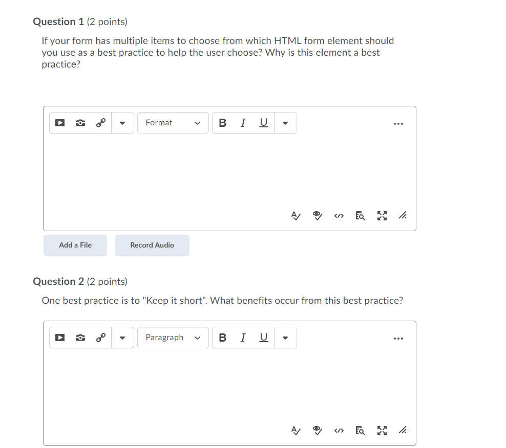 Question 1 (2 points) If your form has multiple items to