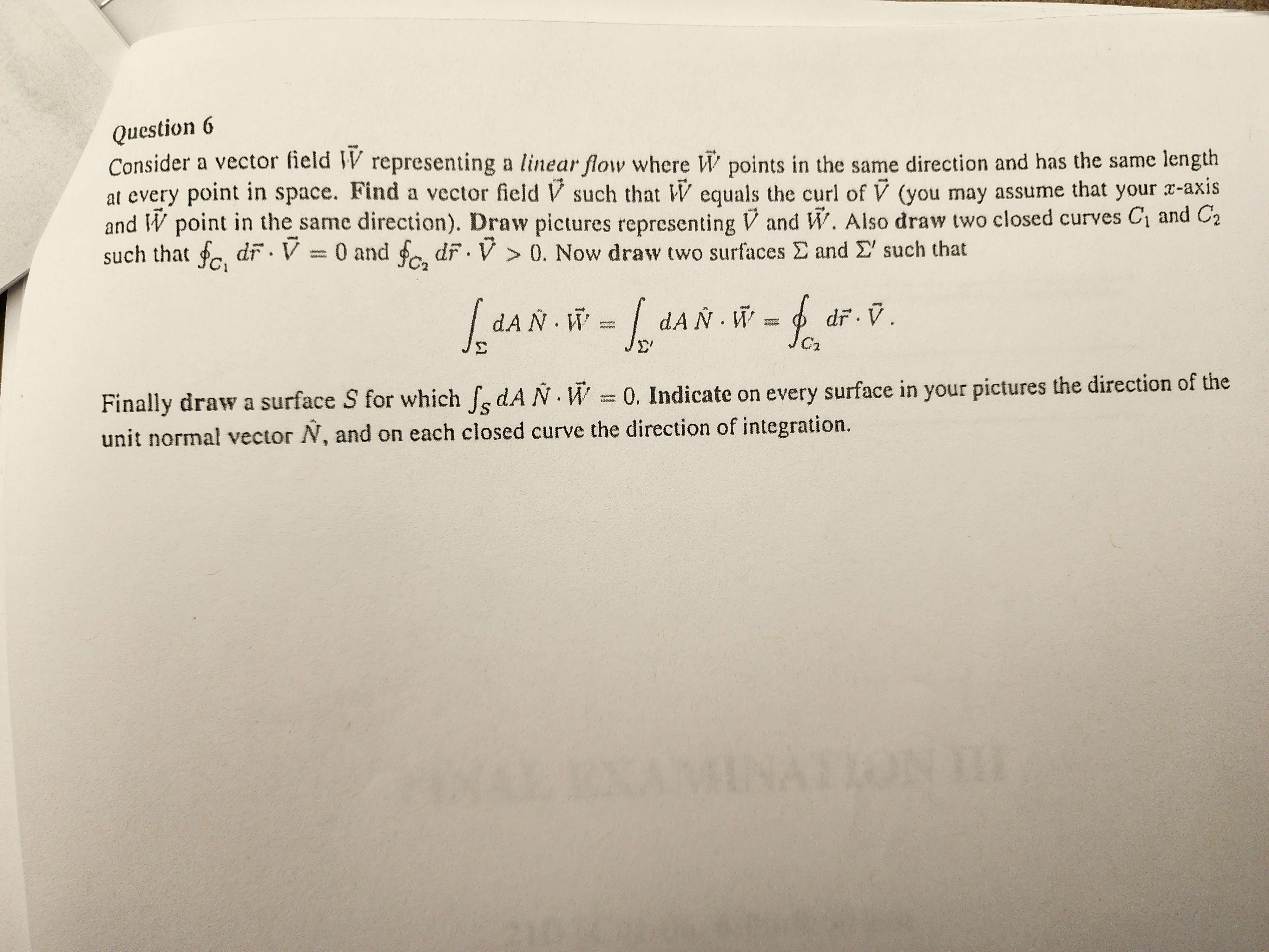  Question 6 Consider a vector field vec(W) representing a linear flow