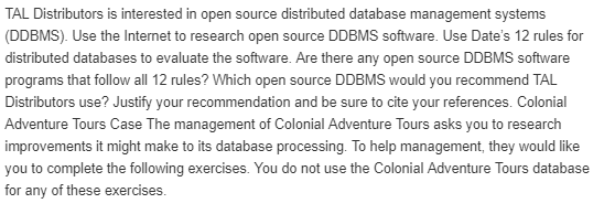  TAL Distributors is interested in open source distributed database management systems