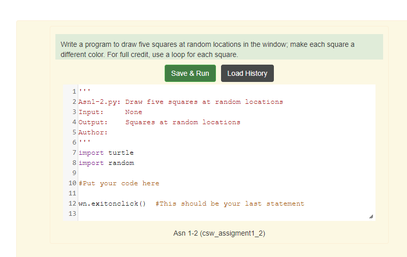  Write a program to draw five squares at random locations in