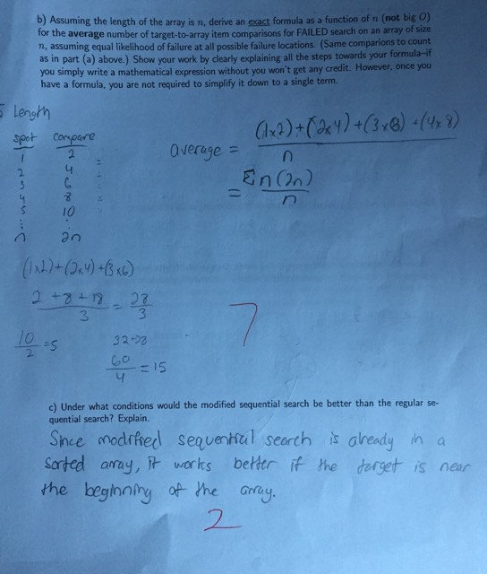 following modified sequential search code for searching in an array in which