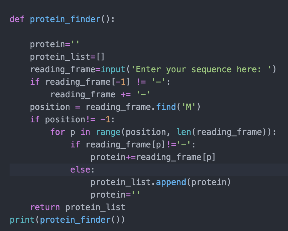 any DNA sequence and prints whatever is after that 'M' till it