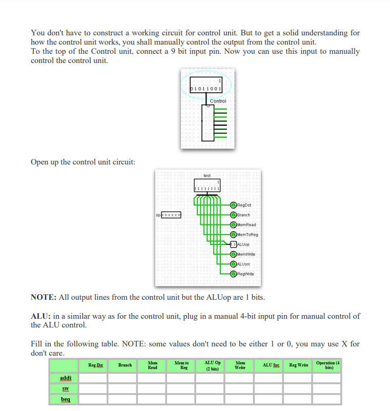  You don't have to construct a working circuit for control unit.