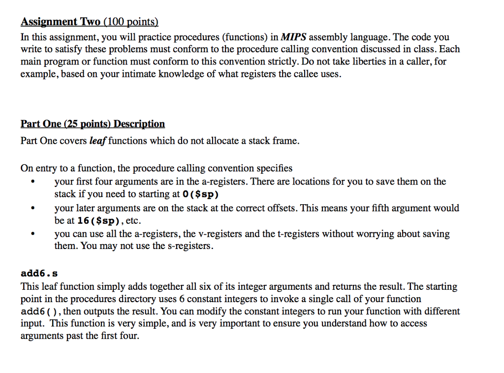  Assignment Two (100 points) In this assignment, you will practice procedures