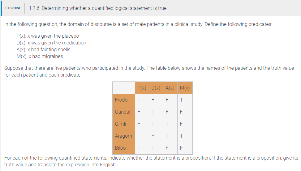 Discrete Mathematics. Determine whether a quantified logical statement is true. (a) x
