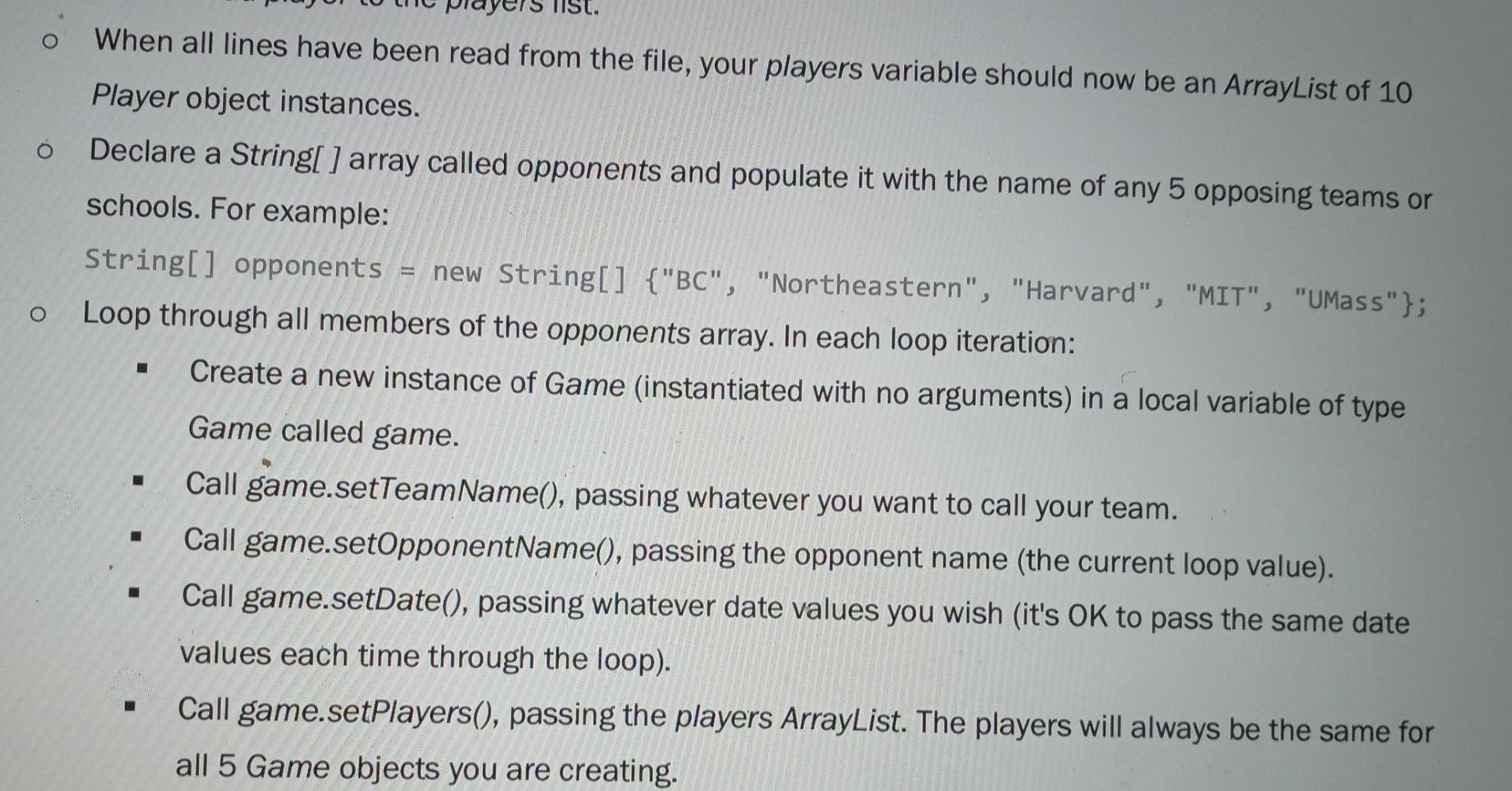 of the method called players that will contain Player objects, i.e. new