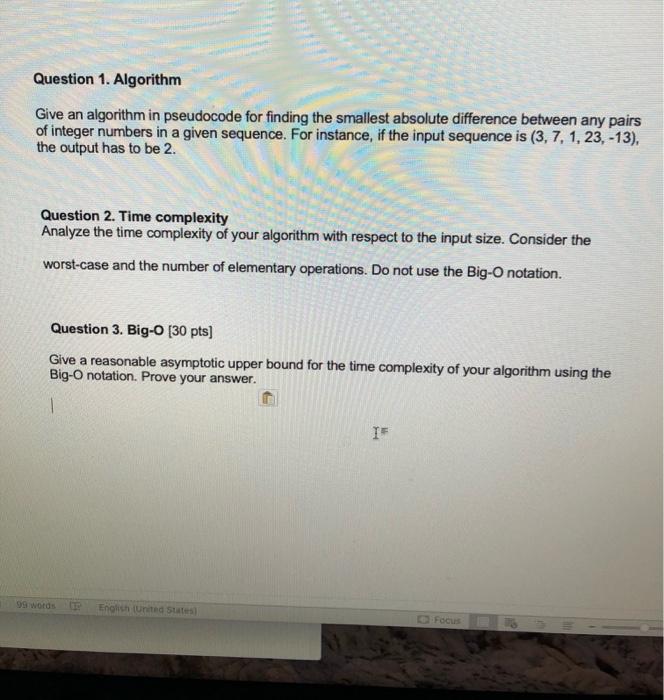  Question 1. Algorithm Give an algorithm in pseudocode for finding the
