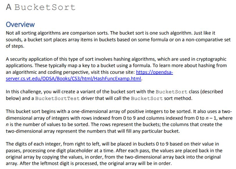 Language: Java // Exercise 19.7 Solution: BucketSort.java // Sort an array's values