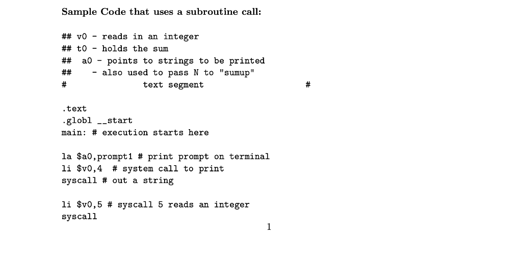 jal and jr commands to implement subroutine calls. The assignment requires you