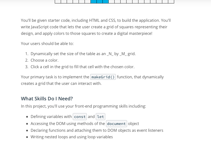 build out the design.js file to achieve all the interactive elements on