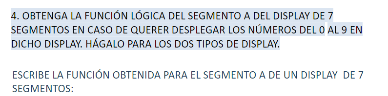 GET THE LOGIC FUNCTION OF SEGMENT A FROM THE 7 SEGMENT