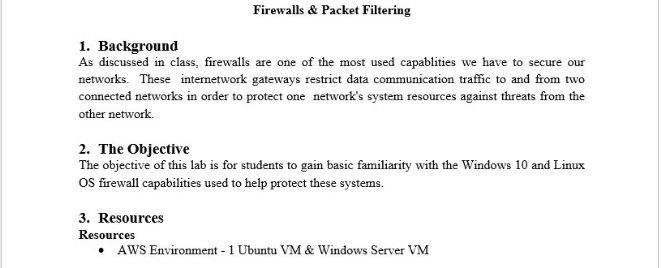  Firewalls & Packet Filtering 1. Background As discussed in class, firewalls