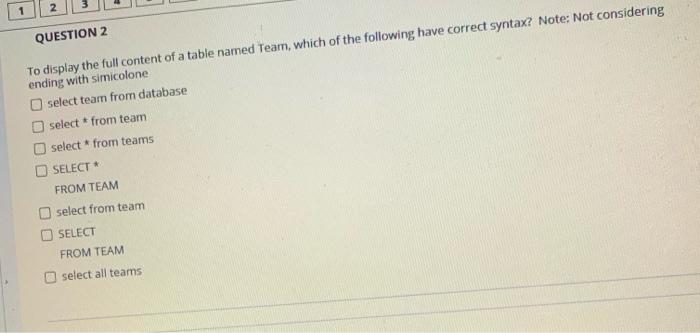 of a query are clauses QUESTION 2 To display the full content