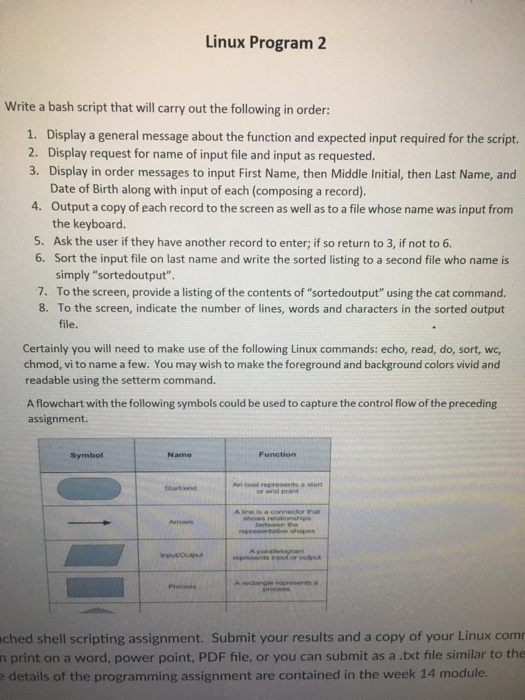  Linux Program 2 Write a bash script that will carry out