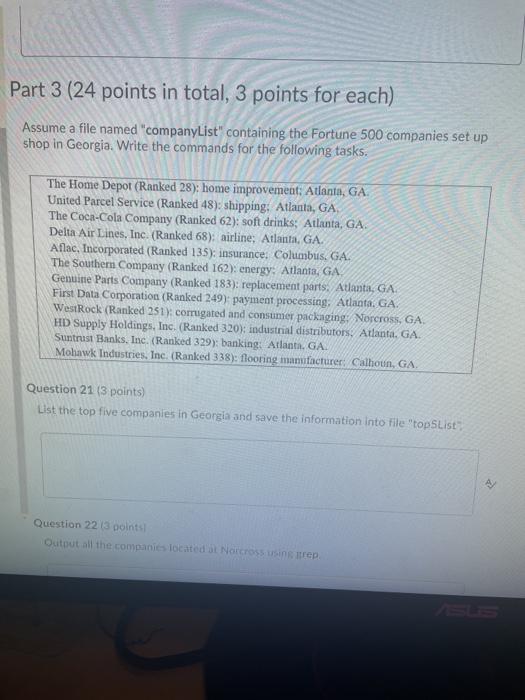  Part 3 (24 points in total, 3 points for each) Assume