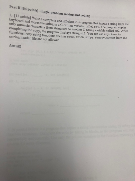  Part II [64 points] - Logie problem solving and coding 1.