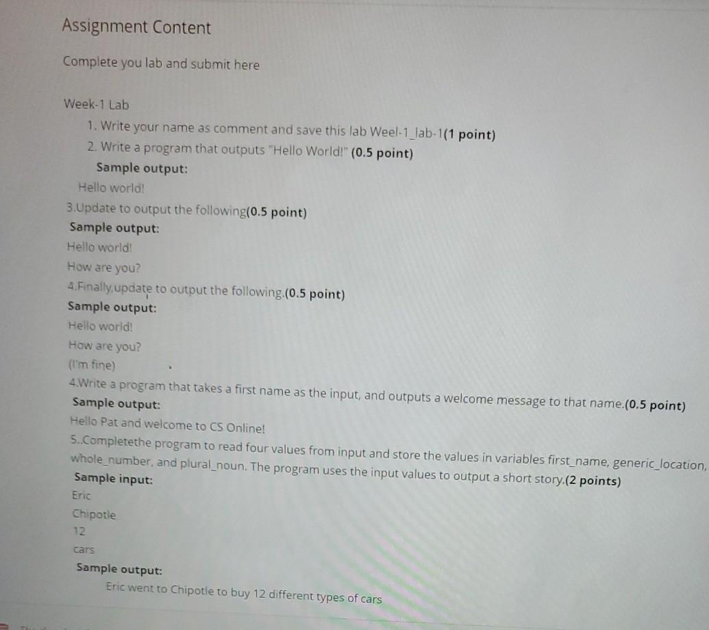 Old MathJax webview intro programing Assignment Content Complete you lab and submit