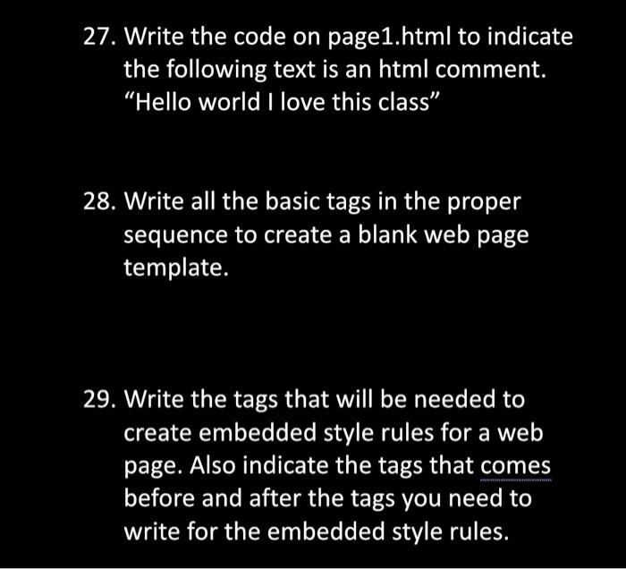  27. Write the code on page1.html to indicate the following text