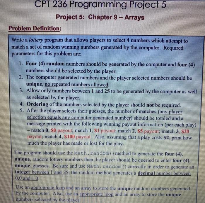  This is java coding CPT 236 Programming Project 5 Project 5: