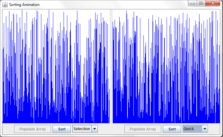 multithreading to display an animated version of various common sorting algorithms. The