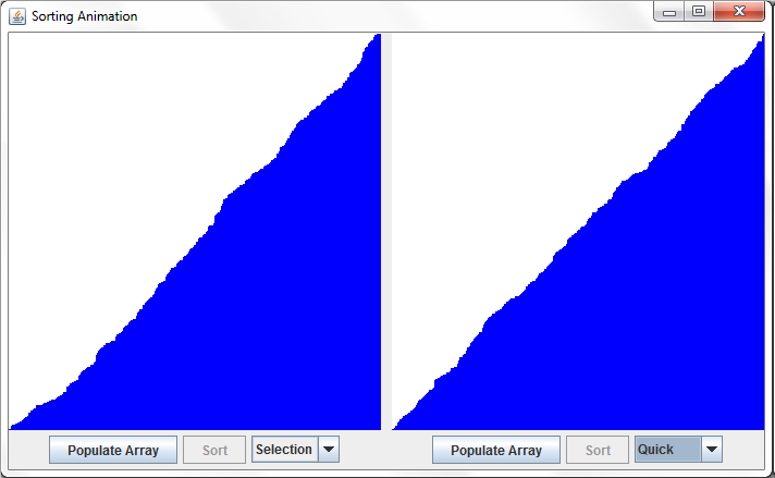 The sorting animation application shown at startup. After the arrays have been