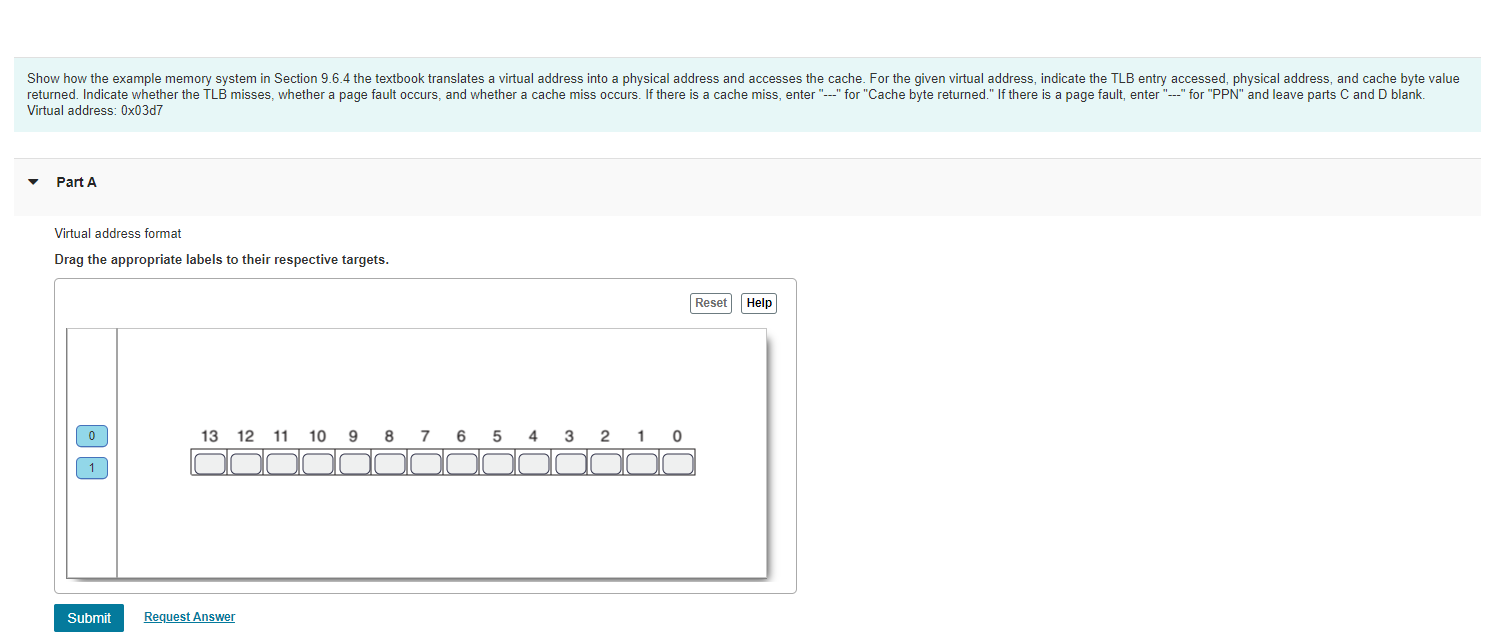 Show how the example memory system in Section 9.6.4 the textbook