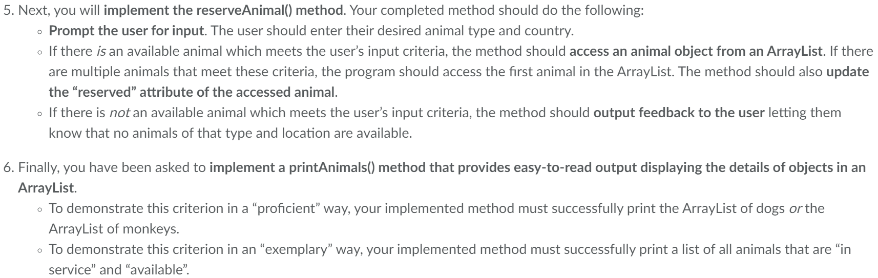 printAnimals() method for java I'm almost done with this just need this
