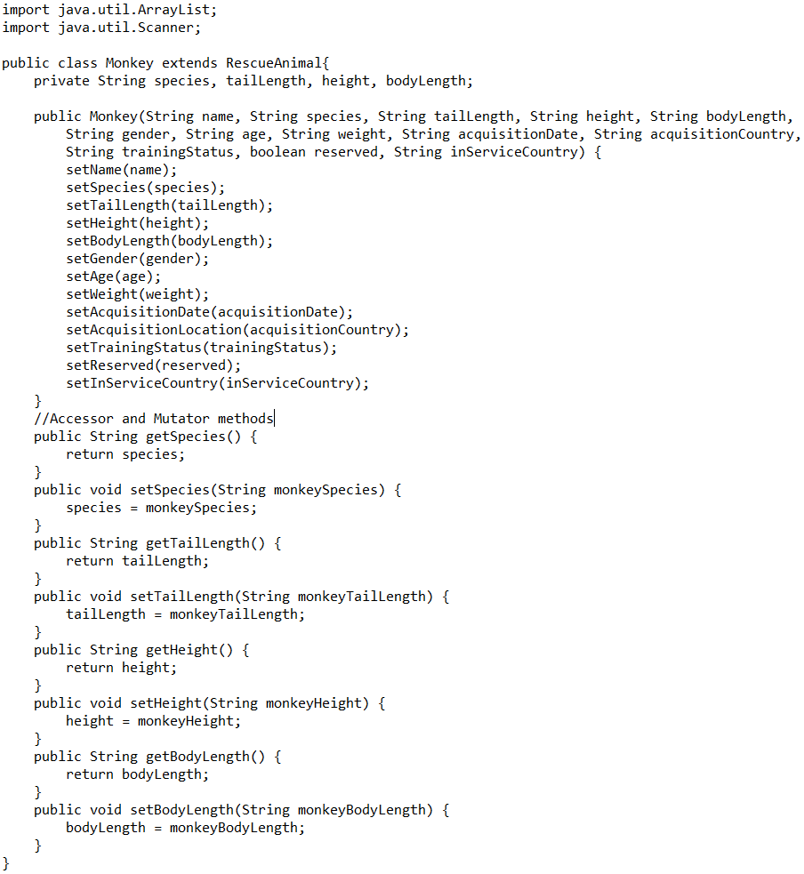 code for this Driver for printAnimals method I bolded the spot that