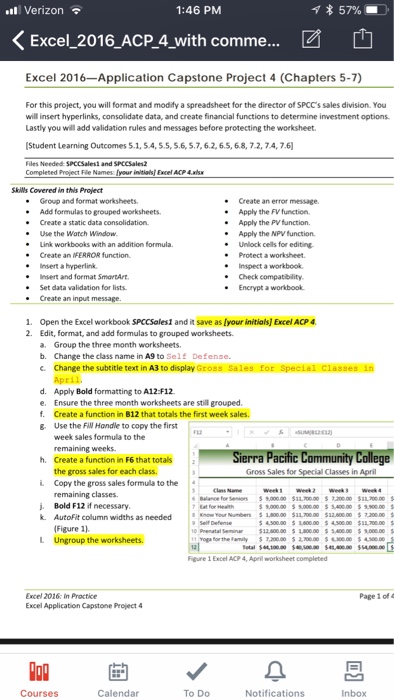  Verizon 1:46 PM ?Excel-2016-ACP-4 with comme ?? Excel 2016-Application Capstone Project