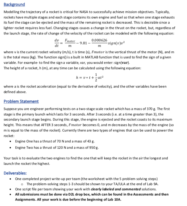 P Please post MATLAB script. m m Background Modelling the trajectory of