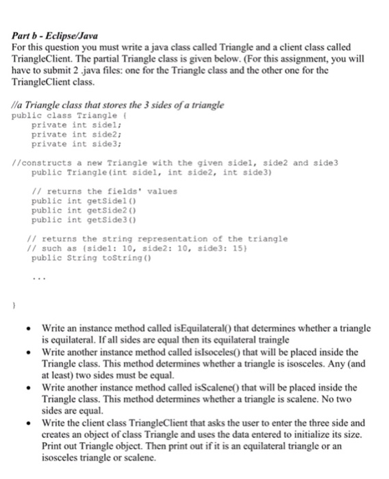  Part b- Eclipse/Java For this question you must write a java