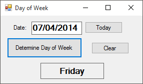 Visual Basics Day of the Week Write a program that request a