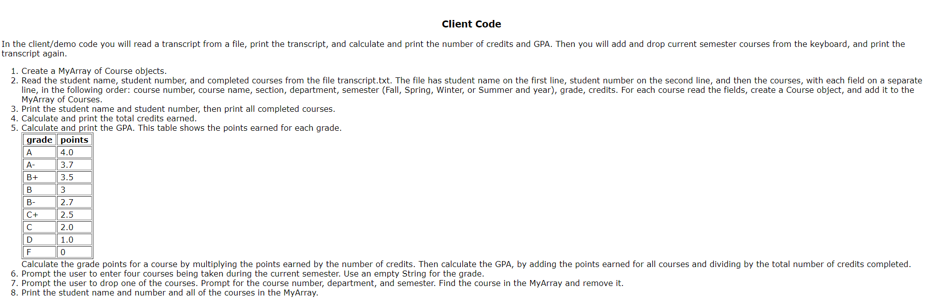 hold the information on a course attempt. This class has the following