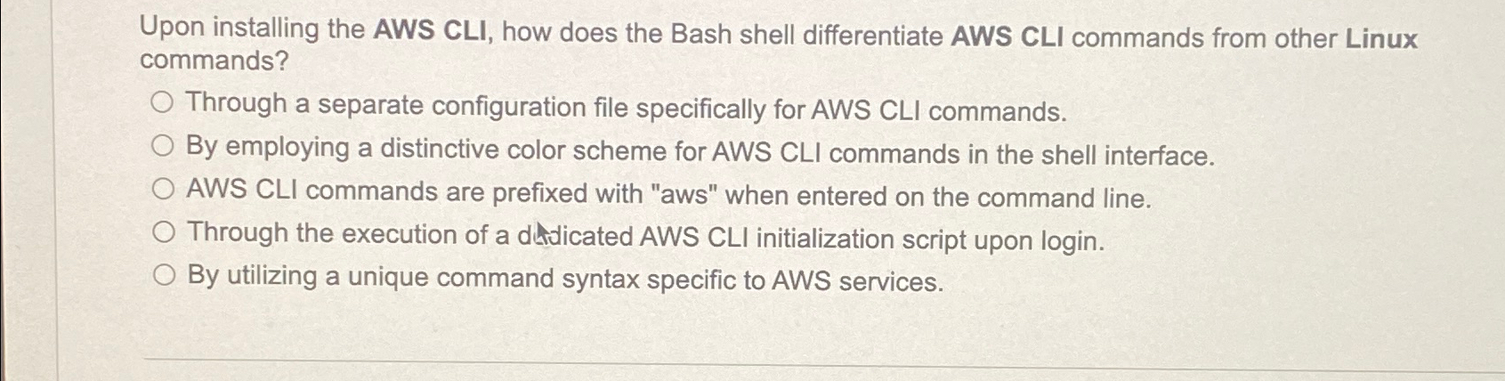  Upon installing the AWS CLI, how does the Bash shell differentiate