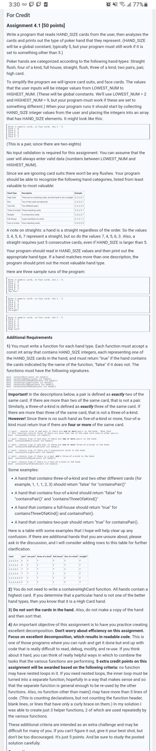 EDIT: the prompt is: Write a program that reads HAND_SIZE cards from